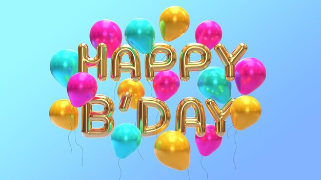 Banner de feliz cumpleaños alegre y realista con un montón de globos en 3D