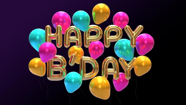 PSD gratuito banner de feliz cumpleaños alegre y realista con un montón de globos en 3d