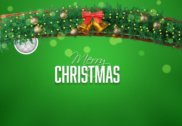 Banner de feliz navidad con corona de navidad ilustración 3d