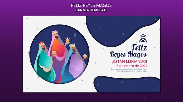 Gratis PSD banner feliz reyes magos sjabloon