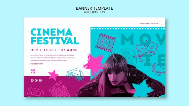 PSD gratuito banner de festival de cine dibujado a mano