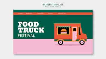 PSD gratuito banner de festival de food truck de diseño plano