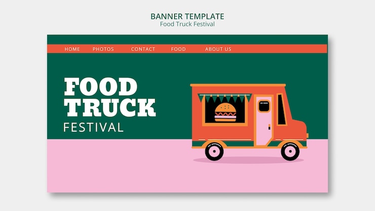 PSD gratuito banner de festival de food truck de diseño plano