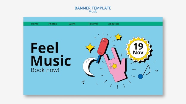 PSD gratuito banner de festival de música de diseño plano