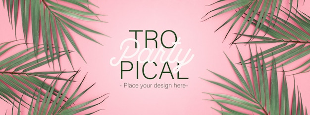 Banner de fiesta tropical con hojas de pal realista