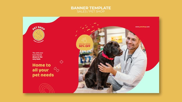 PSD gratuito banner de formas dinámicas de descuento de tienda de mascotas