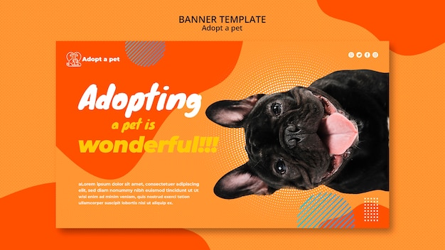 PSD gratuito banner horizontal para la adopción de mascotas desde el refugio