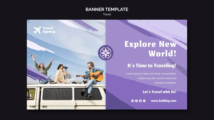 PSD gratuito banner horizontal para agencia de viajes.