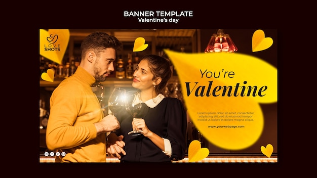 PSD gratuito banner horizontal amarillo de san valentín