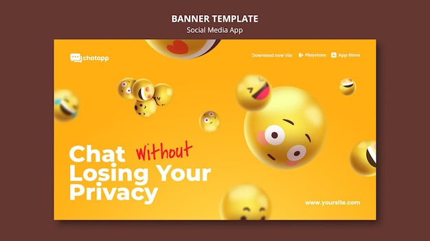 PSD gratuito banner horizontal para la aplicación de chat de redes sociales con emojis