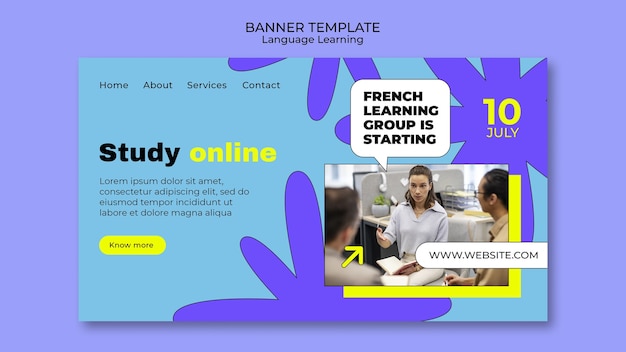 PSD gratuito banner horizontal de aprendizaje de idiomas