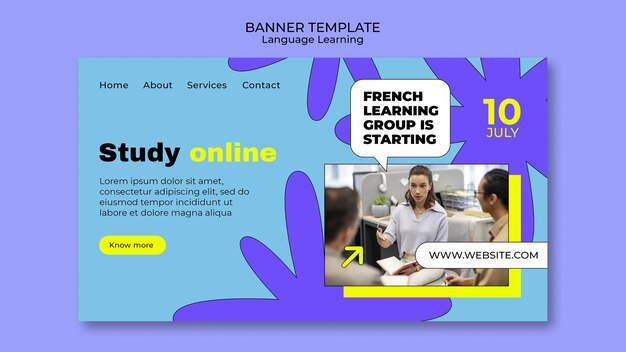 Banner horizontal de aprendizaje de idiomas