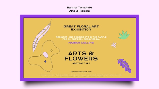 Banner horizontal de artes y flores.