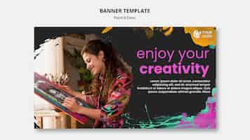 PSD gratuito banner horizontal para artistas de dibujo y pintura.