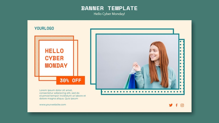 PSD gratuito banner horizontal para autorización de cyber monday