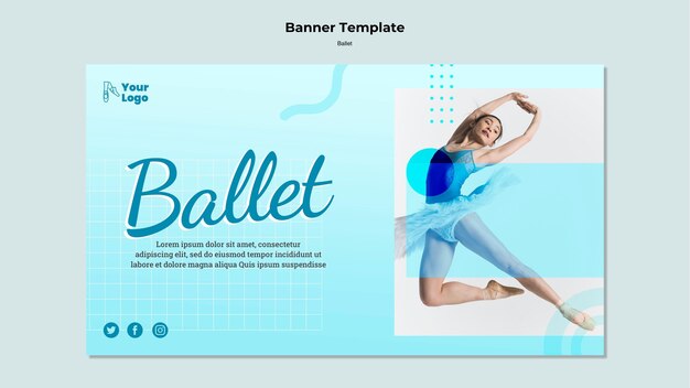 PSD gratuito banner horizontal de bailarina de ballet con plantilla de foto