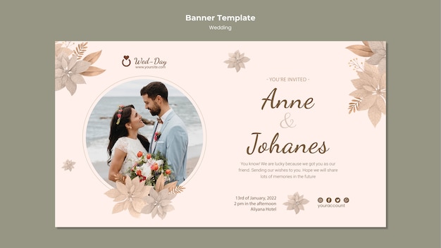 Banner horizontal de boda floral