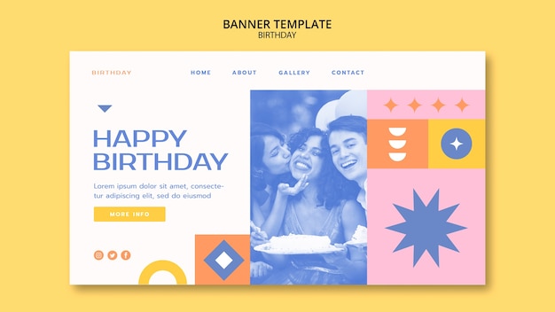 Banner horizontal de celebración de cumpleaños geométrica
