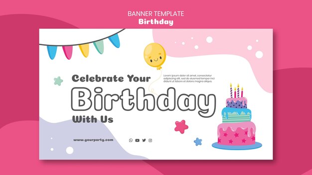 Banner horizontal de celebración de cumpleaños