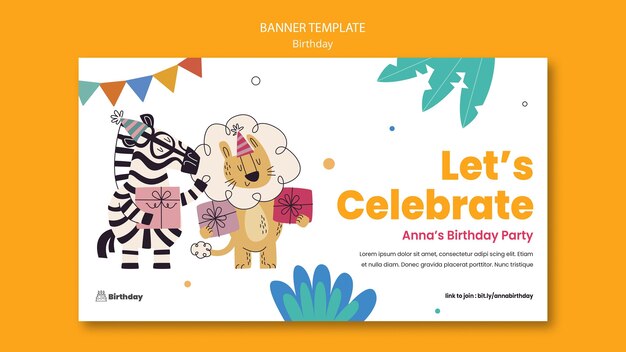 Banner horizontal de celebración de cumpleaños