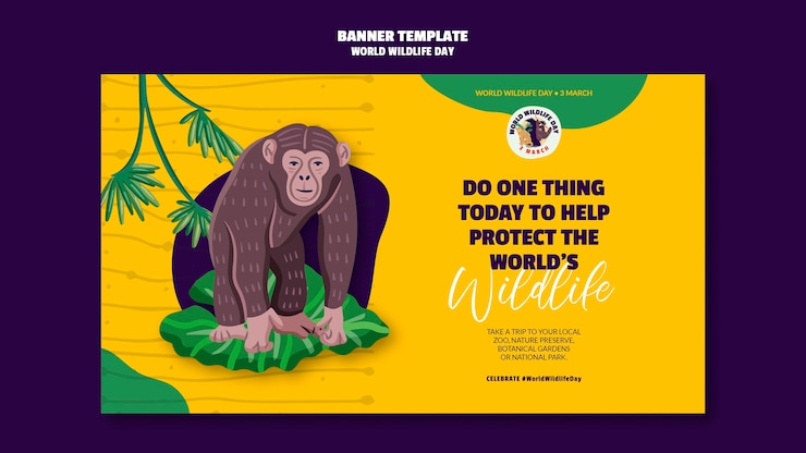 PSD gratuito banner horizontal para la celebración del día mundial de la vida silvestre
