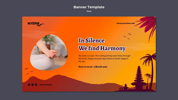 Banner horizontal para la celebración de nyepi.