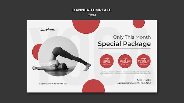 PSD gratuito banner horizontal para clase de yoga con instructora.