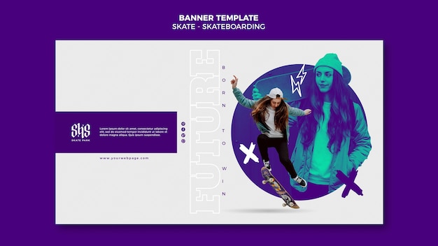 Banner horizontal del concepto de skate