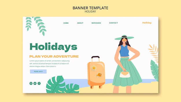 Banner horizontal de concepto de vacaciones de diseño plano