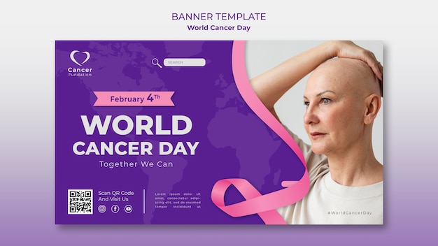 PSD gratuito banner horizontal de concientización sobre el día mundial del cáncer