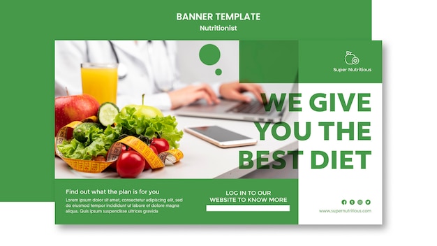 PSD gratuito banner horizontal con consejos nutricionistas