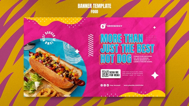 PSD gratuito banner horizontal de delicioso perrito caliente