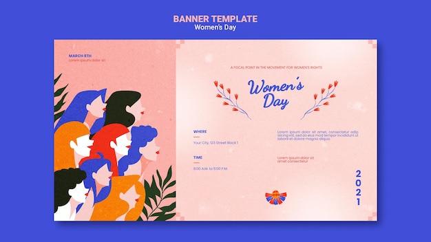 PSD gratuito banner horizontal del día de la mujer hermosa ilustrado