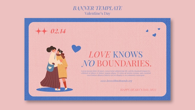 PSD gratuito banner horizontal del día de san valentín de textura de papel