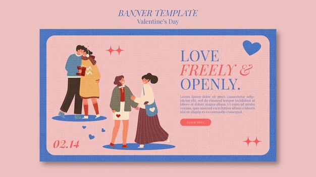 Banner horizontal del día de san valentín de textura de papel
