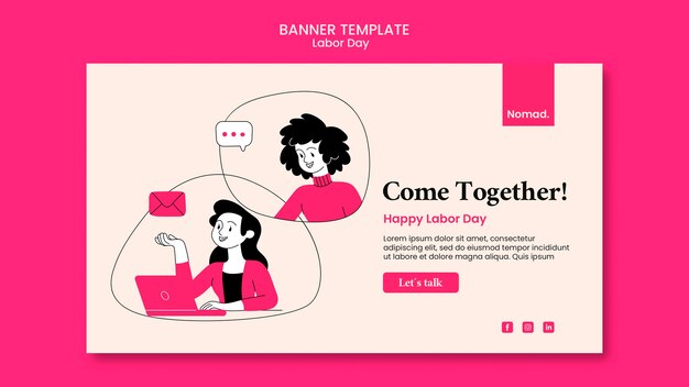 Banner horizontal del día del trabajo con ilustración