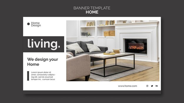 Banner horizontal para el diseño de interiores del hogar con muebles.