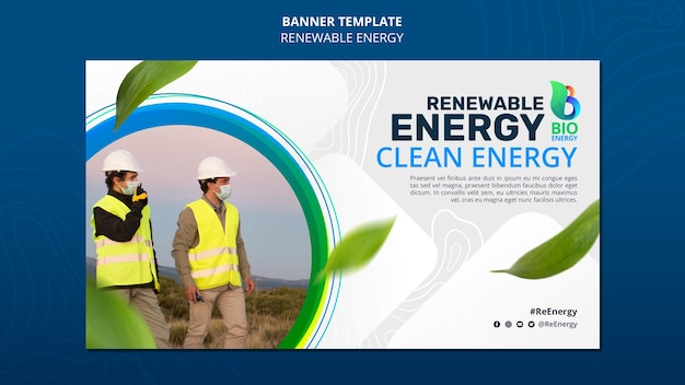 PSD gratuito banner horizontal de energía renovable dinámica