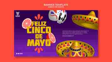 PSD gratuito banner horizontal del evento cinco de mayo