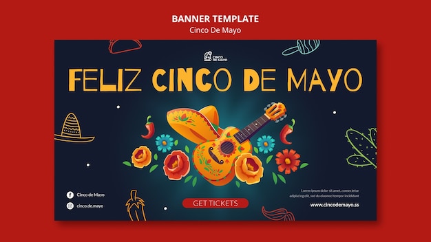 PSD gratuito banner horizontal feliz cinco de mayo