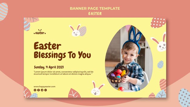 Banner horizontal de feliz día de pascua
