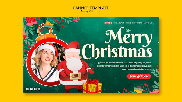 PSD gratuito banner horizontal de feliz navidad de diseño plano