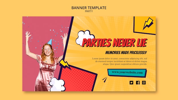 PSD gratuito banner horizontal de fiesta de estilo cómico