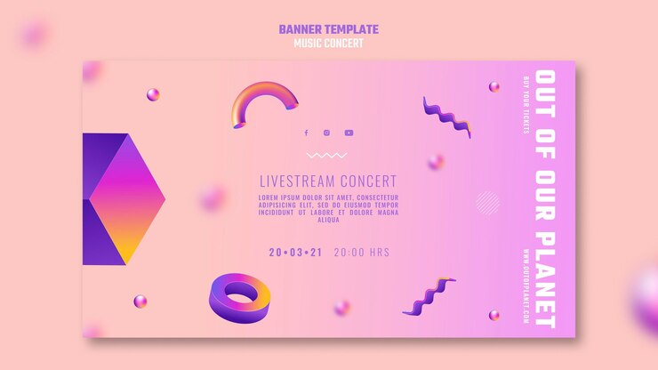 PSD gratuito banner horizontal de fuera de nuestro concierto de música del planeta