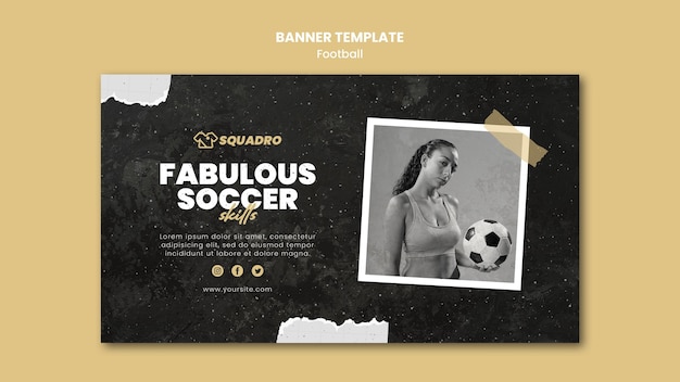 PSD gratuito banner horizontal para futbolista femenina.