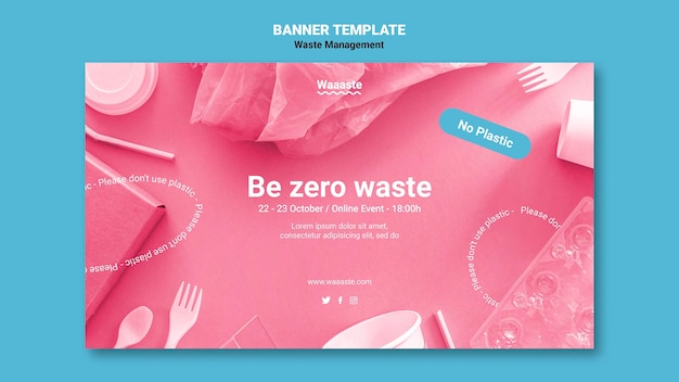 PSD gratuito banner horizontal de gestión de residuos