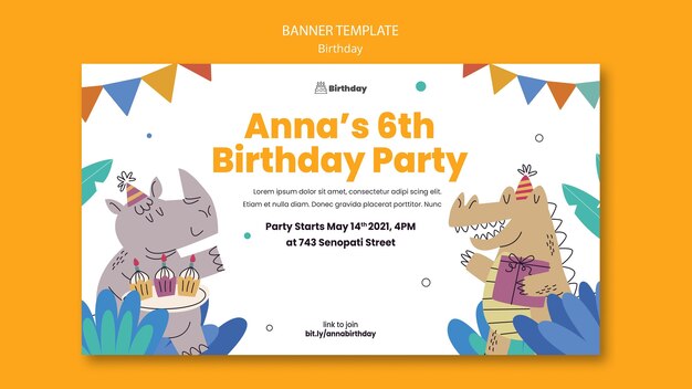 Banner horizontal de invitación de cumpleaños
