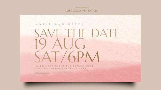 Banner horizontal de invitación de oro rosa degradado