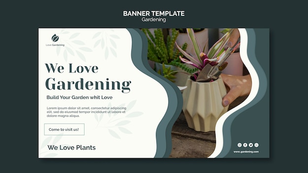 PSD gratuito banner horizontal para jardinería.