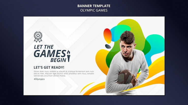 PSD gratuito banner horizontal de juegos deportivos con foto
